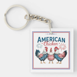 4th of July Patriotic American Chicken Design Keychain