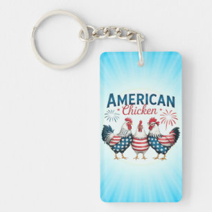 4th of July Patriotic American Chicken Design Keychain