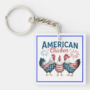 4th of July Patriotic American Chicken Design Keychain