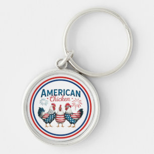 4th of July Patriotic American Chicken Design Keychain