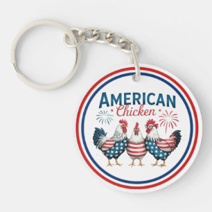 4th of July Patriotic American Chicken Design Keychain