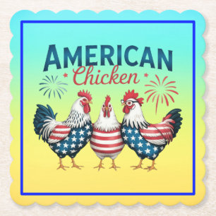 4th of July Patriotic American Chicken Design Paper Coaster