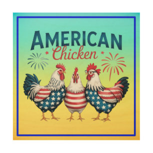4th of July Patriotic American Chicken Design Wood Wall Art