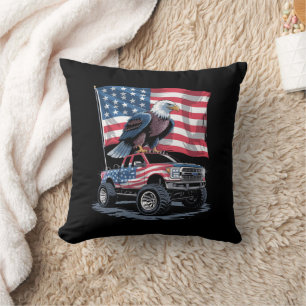 4th of July Patriotic American Flag Eagle USA  Throw Pillow