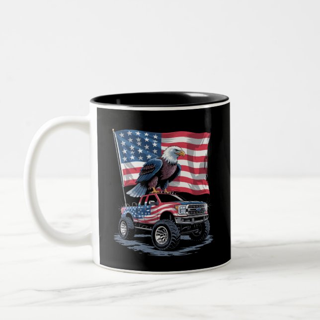 4th of July Patriotic American Flag Eagle USA  Two-Tone Coffee Mug (Left)