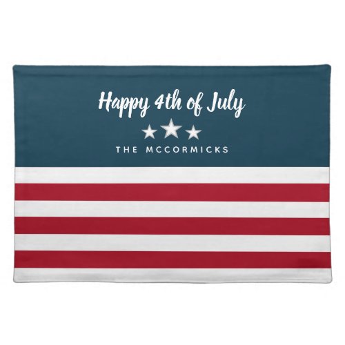 4th of July Patriotic American Flag Family Name Cloth Placemat