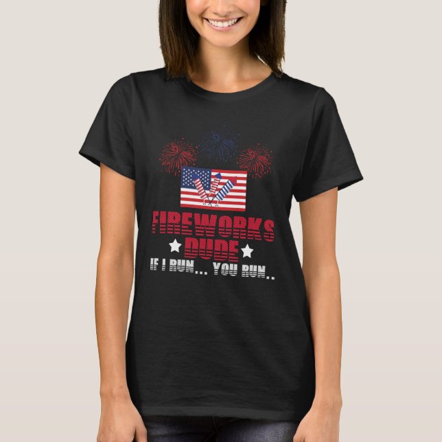 4th of July Patriotic American Flag Fireworks T-Shirt (Front)