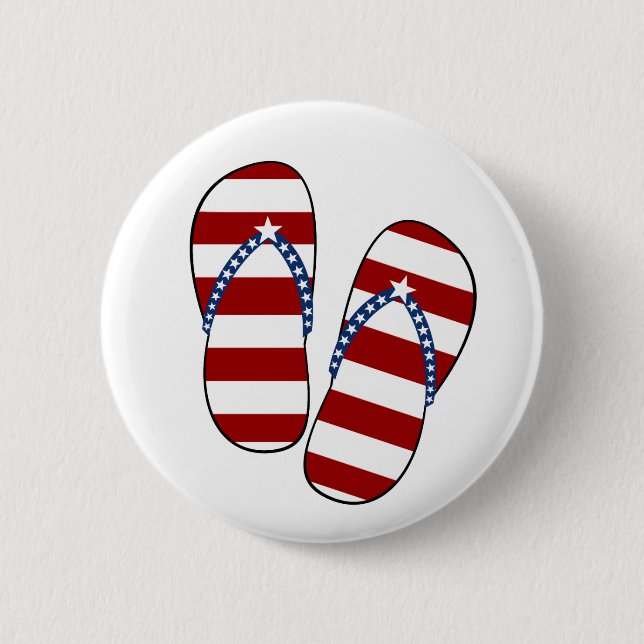 4th of July Patriotic American Flag Flip Flops Button (Front)