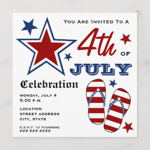 4th of July Patriotic American Flag Flip Flops Invitation