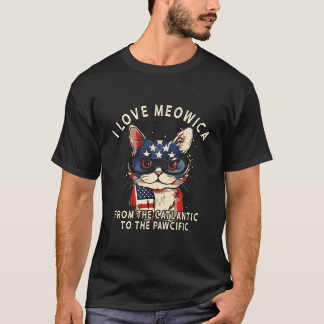 4Th Of July Patriotic American Flag I Love Meowica T-Shirt (Front)