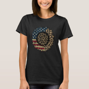 4th Of July Patriotic American Flag Sunflower Leop T-Shirt