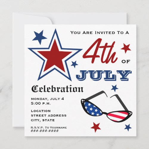 4th of July Patriotic American Flag Sunglasses Invitation