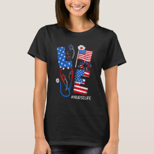4th of July Patriotic American Nurse RN CNA ER ICU T-Shirt