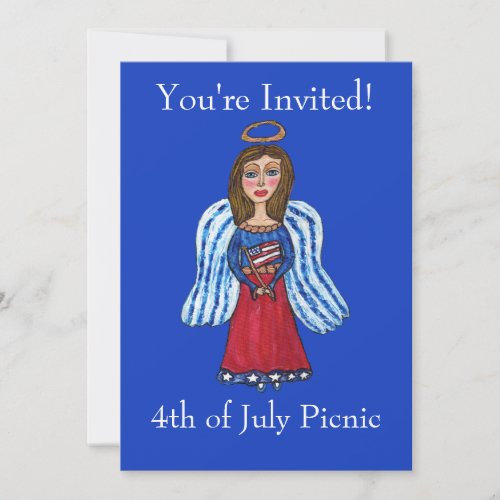 4th of July Patriotic Angel USA Flag Invitation
