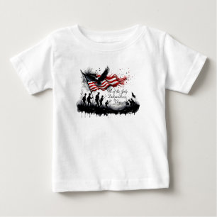 4th of July Patriotic Art with Flag & Soldiers Baby T-Shirt