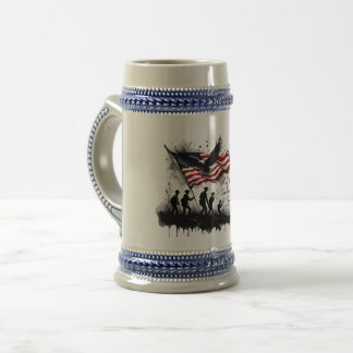 4th of July Patriotic Art with Flag & Soldiers Beer Stein