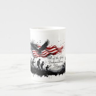 4th of July Patriotic Art with Flag & Soldiers Bone China Mug