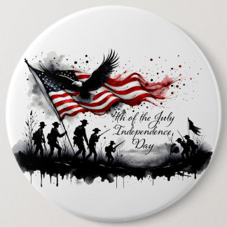 4th of July Patriotic Art with Flag & Soldiers Button