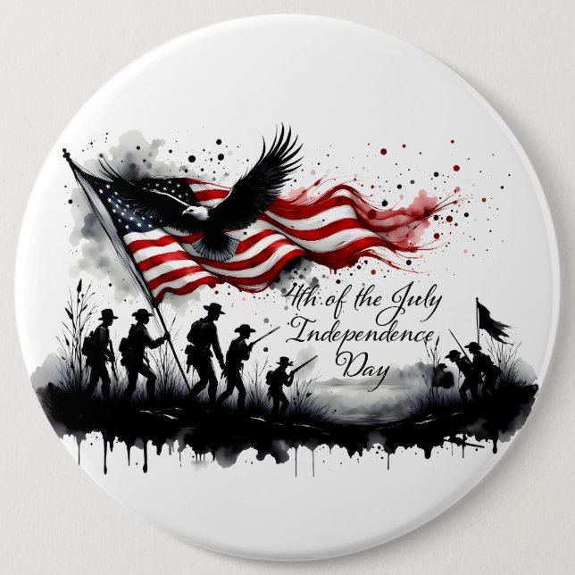 4th of July Patriotic Art with Flag & Soldiers Button (Front)