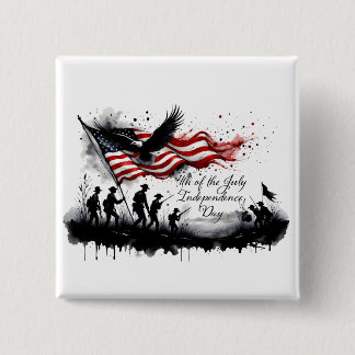 4th of July Patriotic Art with Flag & Soldiers Button