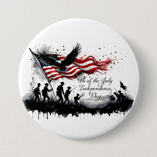 4th of July Patriotic Art with Flag & Soldiers Button