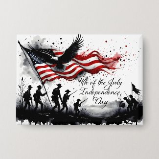4th of July Patriotic Art with Flag & Soldiers Button