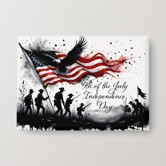 4th of July Patriotic Art with Flag & Soldiers Button