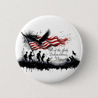 4th of July Patriotic Art with Flag & Soldiers Button