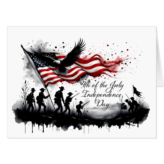 4th of July Patriotic Art with Flag & Soldiers Card (Front Horizontal)