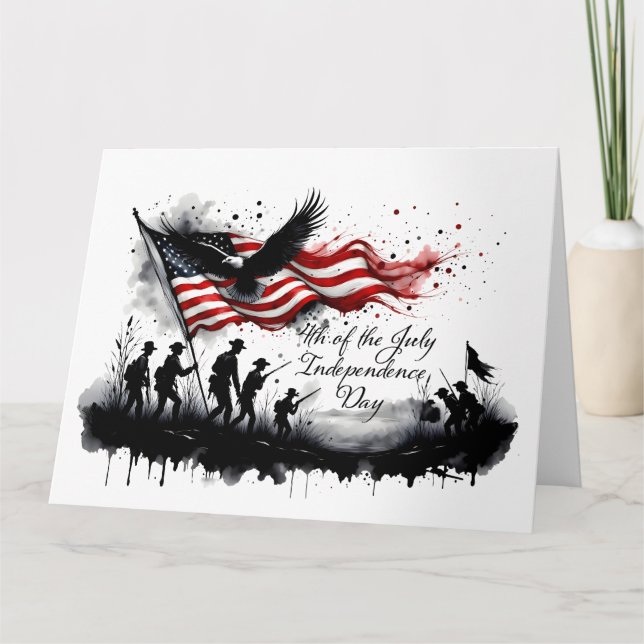 4th of July Patriotic Art with Flag & Soldiers Card (Front)
