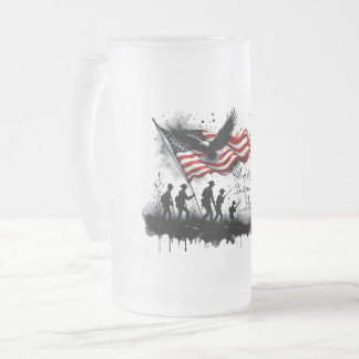 4th of July Patriotic Art with Flag & Soldiers Frosted Glass Beer Mug