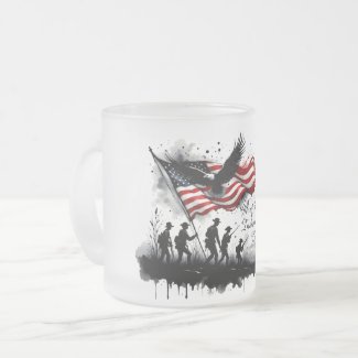 4th of July Patriotic Art with Flag & Soldiers Frosted Glass Coffee Mug