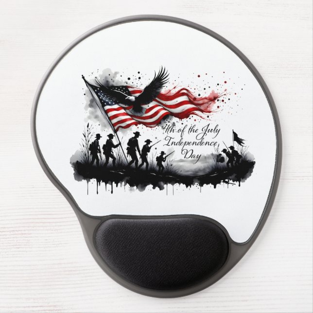 4th of July Patriotic Art with Flag & Soldiers Gel Mouse Pad (Front)