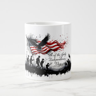 4th of July Patriotic Art with Flag & Soldiers Giant Coffee Mug