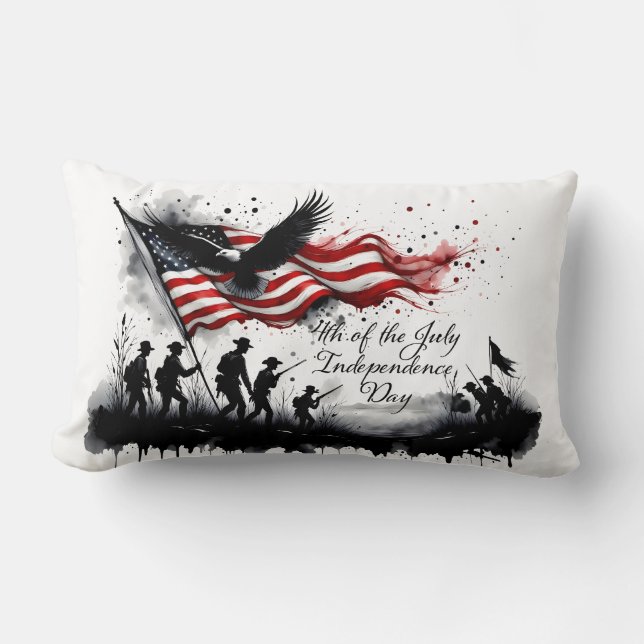 4th of July Patriotic Art with Flag & Soldiers Lumbar Pillow (Front)