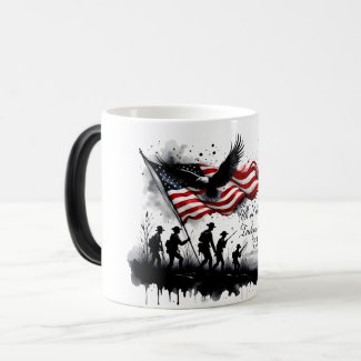 4th of July Patriotic Art with Flag & Soldiers Magic Mug