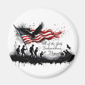 4th of July Patriotic Art with Flag & Soldiers Magnet