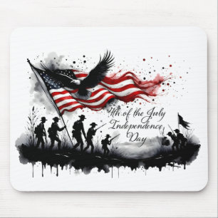 4th of July Patriotic Art with Flag & Soldiers Mouse Pad