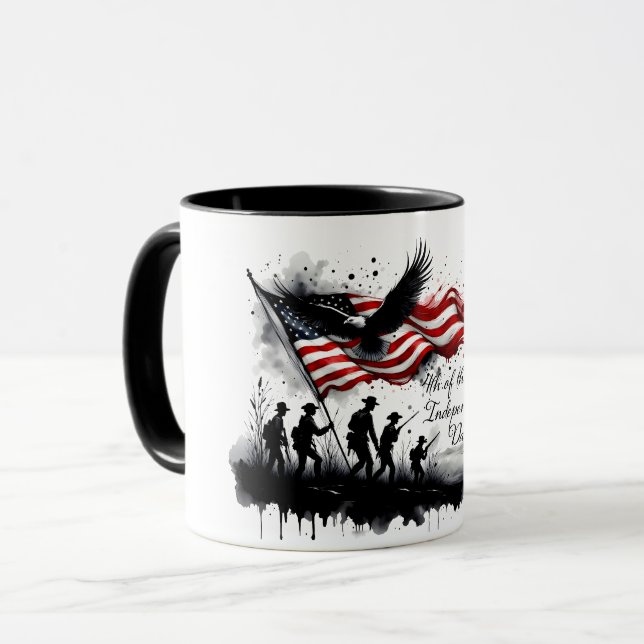 4th of July Patriotic Art with Flag & Soldiers Mug (Front Left)