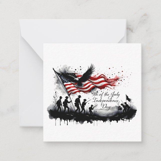 4th of July Patriotic Art with Flag & Soldiers Note Card (Front)