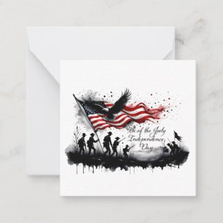 4th of July Patriotic Art with Flag & Soldiers Note Card