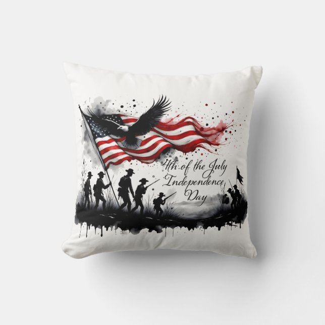 4th of July Patriotic Art with Flag & Soldiers Throw Pillow (Front)