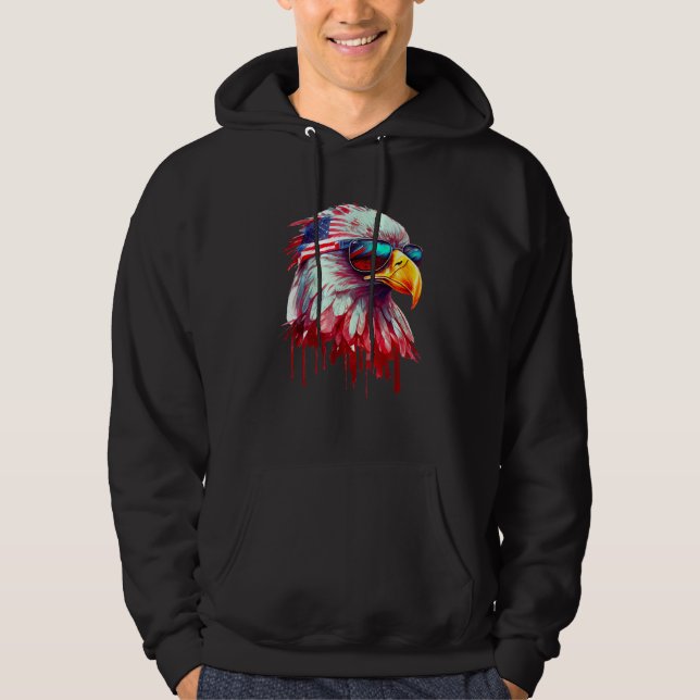 4th Of July Patriotic Bald Eagle Cool Sunglasses Hoodie (Front)