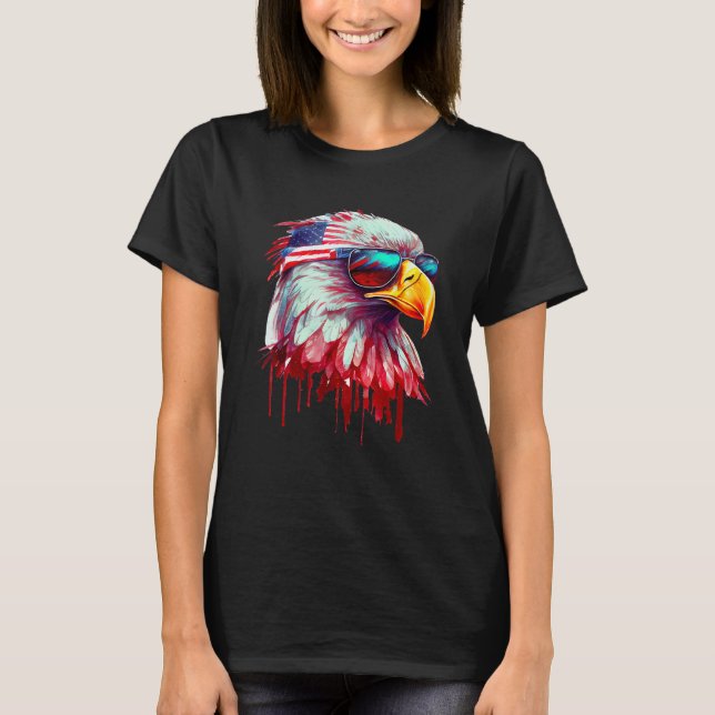4th Of July Patriotic Bald Eagle Cool Sunglasses T-Shirt (Front)