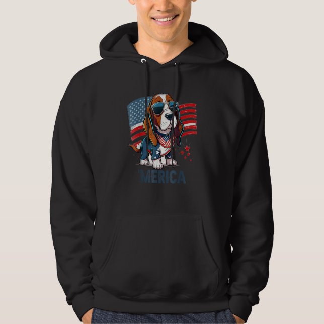 4th Of July Patriotic Basset Hound Dog Merica Hoodie (Front)
