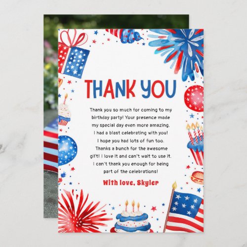 4th Of July Patriotic Birthday Thank You Card