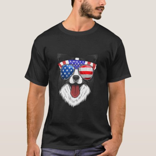 4th Of July Patriotic Border Collie Dog American F T_Shirt