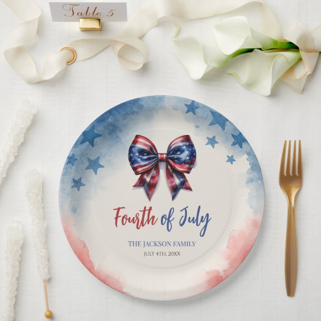 4th of July Patriotic Bow BBQ Party Paper Plates (Wedding)