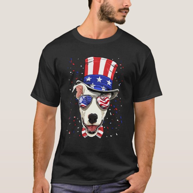 4th of July Patriotic Bull Terrier Pet Dog America T-Shirt (Front)