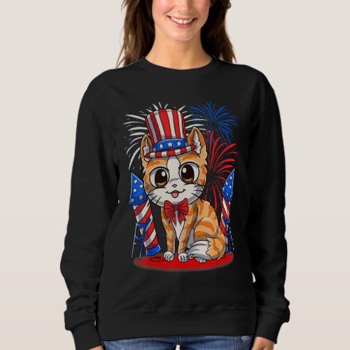 4th Of July Patriotic Cat  American Flag Meowica C Sweatshirt